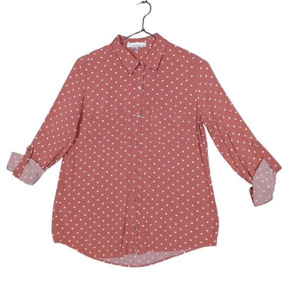 Fourteenth Place Button Down Shirt Size Medium Polka Dot Salmon Collared - Picture 5 of 7